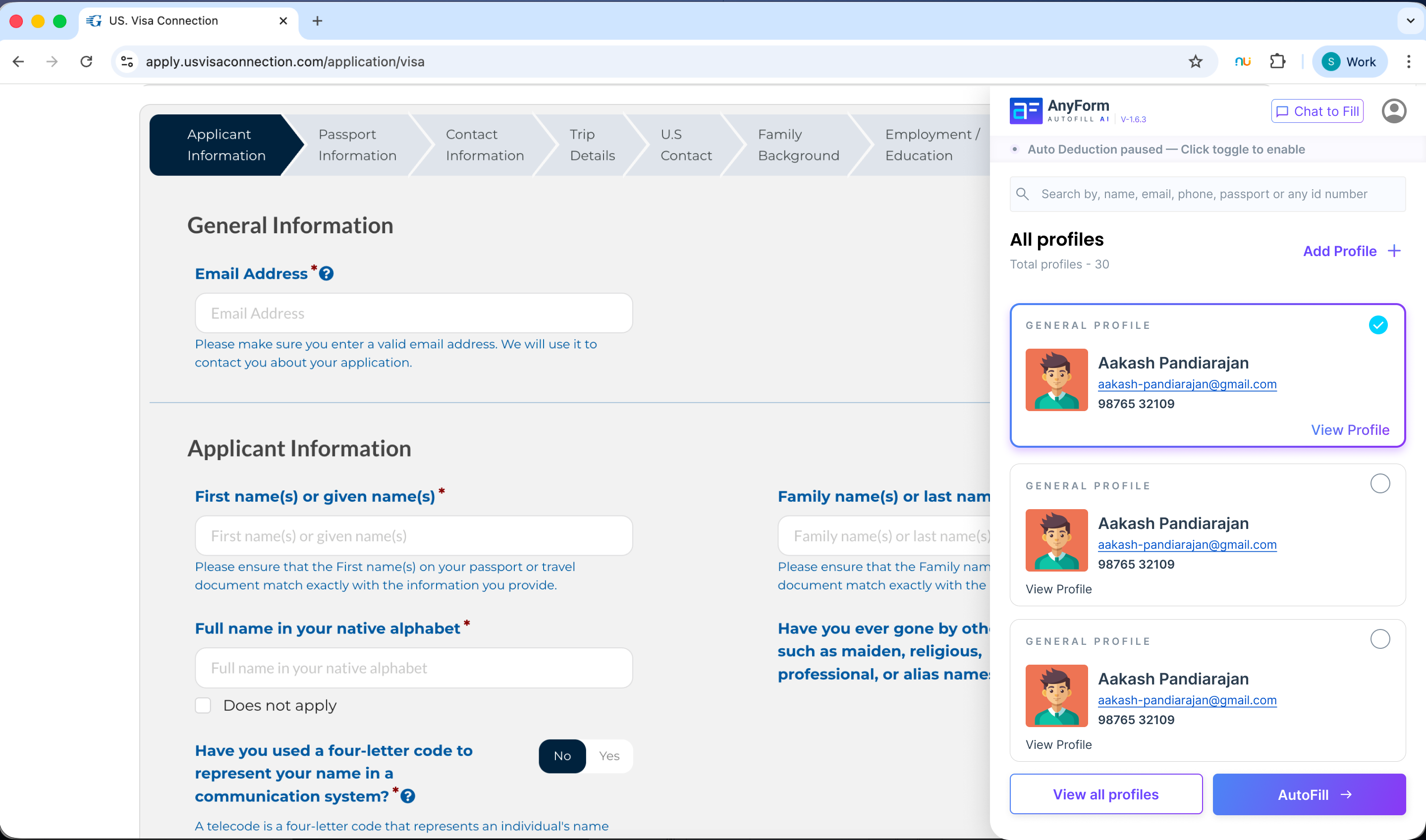 Anyform Chrome Extension UI