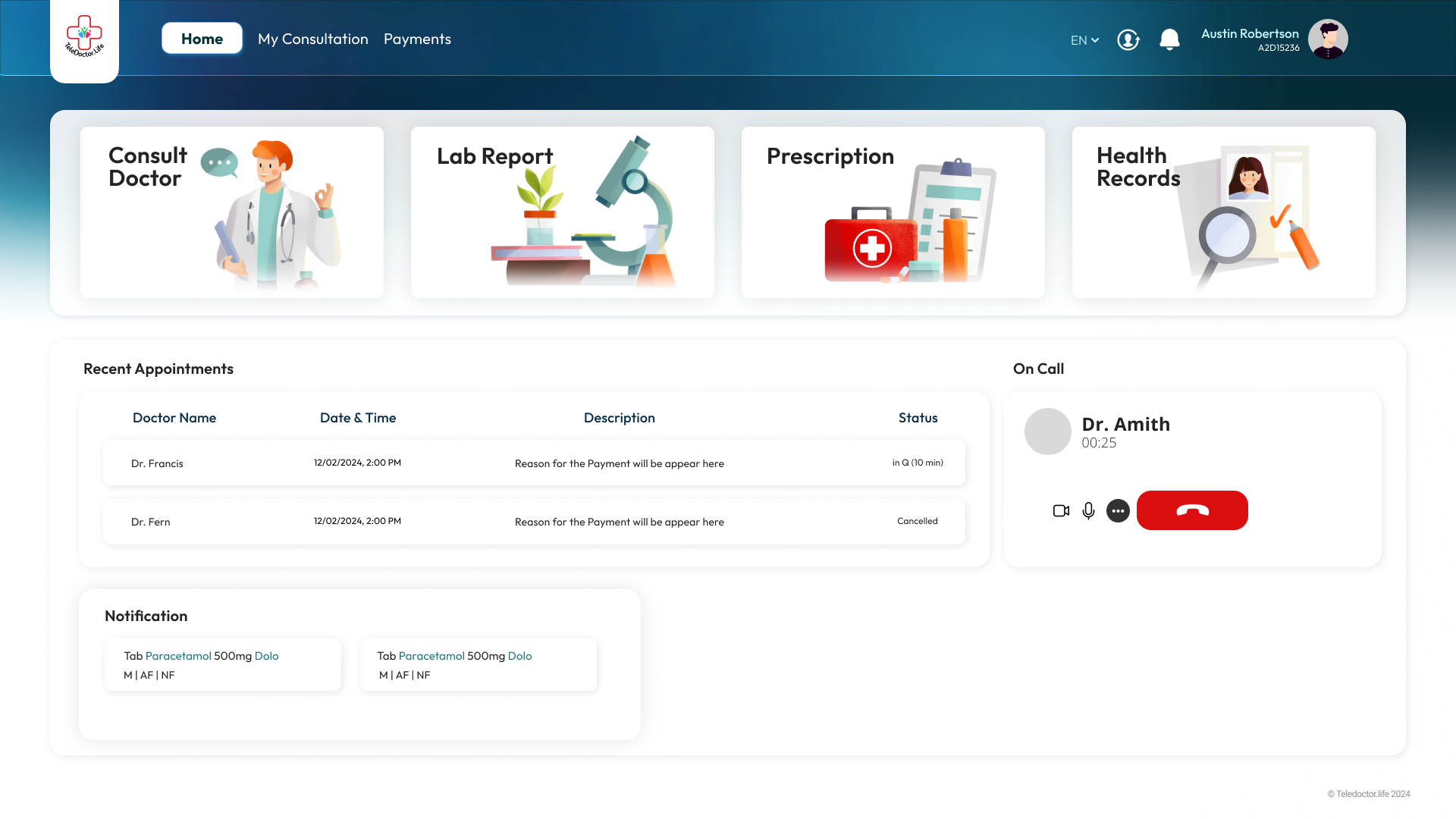 TeleDoctor Patient Dashboard
